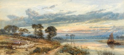 Zonsondergang over de rivier door Myles Birket Foster